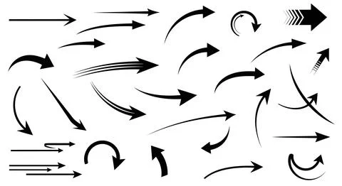 A collection of various types of arrows and their directional movements Stock Illustration