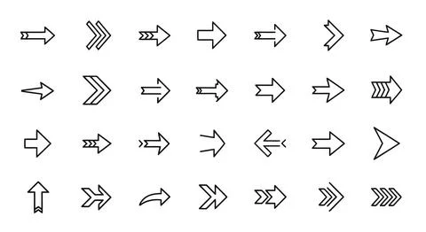 A collection of various types of arrows pointing in different directions an.. Stock Illustration