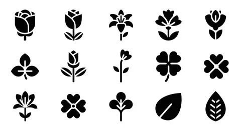 A collection of various types of flowers and leaves in a symmetrical arrang.. 스톡 일러스트