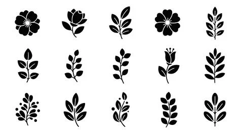 A collection of various types of flowers and plants illustrated in a styliz.. Stock Illustration
