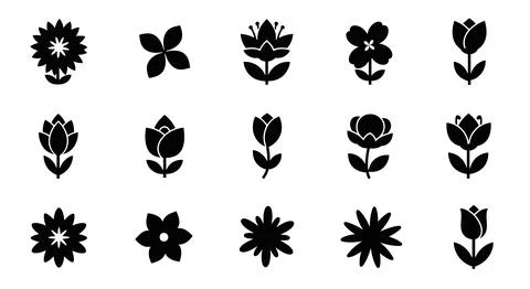 A collection of various types of flowers and plants in a symmetrical arrang.. Stock Illustration