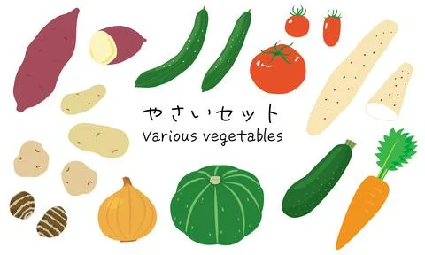A collection of various vegetable illustrations. Stock Illustration