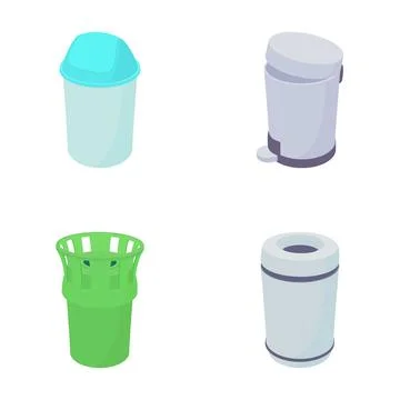 Collection of various waste bins and trash cans Stock Illustration