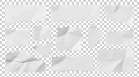 Collection of various white torn and ripped paper pieces isolated on transp.. Illustrazione stock