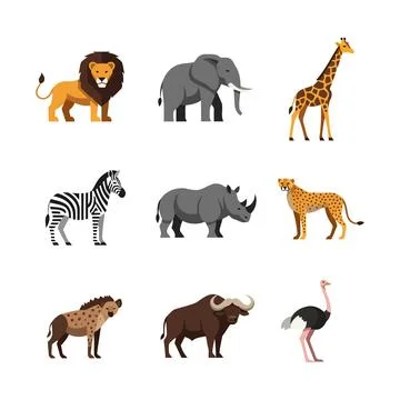 Collection of various wild animals Stock Illustration