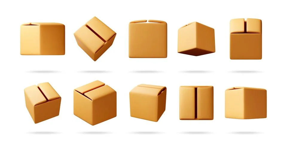 A collection of various yellow 3D boxes Stock Illustration