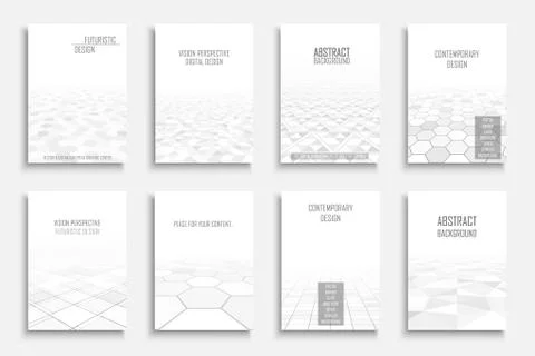 Collection of vector abstract contemporary backgrounds. White futuristic tile 库存插图