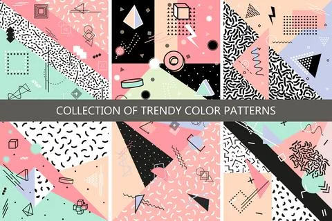 Collection of vector abstract trendy patterns with geometric shapes. Retro style Stock Illustration