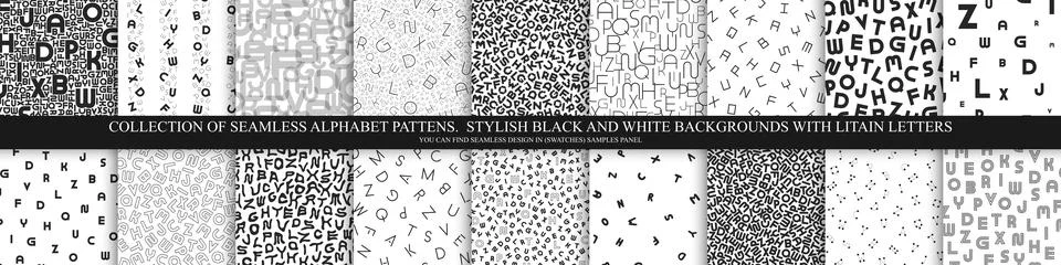 Collection of vector alphabet patterns, covers. Stylish black and white 库存插图