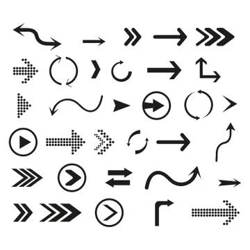 Collection of vector arrows. Black arrows cursors set icon, back, side, previ Stock Illustration