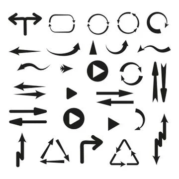 Collection of vector arrows. Black arrows cursors set icon, back, side, previ Stock Illustration
