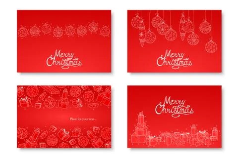 Collection of vector beautiful hand drawn Merry Christmas cards. Winter holiday Illustrazione stock