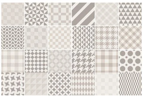 Collection of vector beige seamless cloth patterns. Simple geometric textures - Ilustração Stock