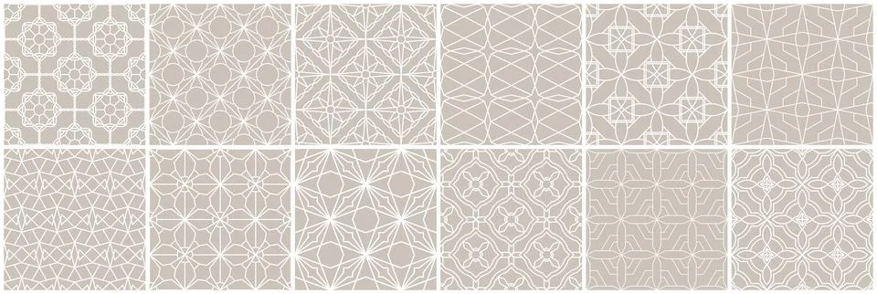 Collection of vector beige seamless geometric ornament tile patterns - oriental Illustrazione stock