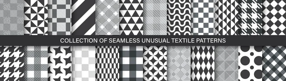 Collection of vector black and white seamless patterns. Simple geometric Illustrazione stock