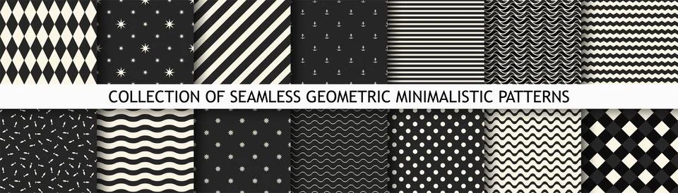 Collection of vector black and white seamless patterns. Simple geometric Illustrazione stock