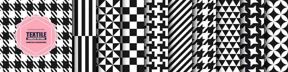 Collection of vector black and white seamless geometric patterns. Simple mo.. 스톡 일러스트
