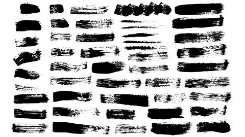 Collection of vector black ink brush strokes and banners, hand drawn thick Stock Illustration