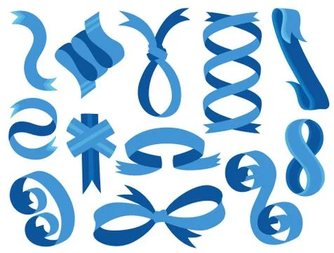 Collection of vector blue Ribbons. Isolated shapes for gifts or accessories. Bow Stock Illustration