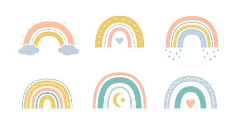 Collection vector boho rainbows for kids. Cute colorful illustration in hand  Stock Illustration