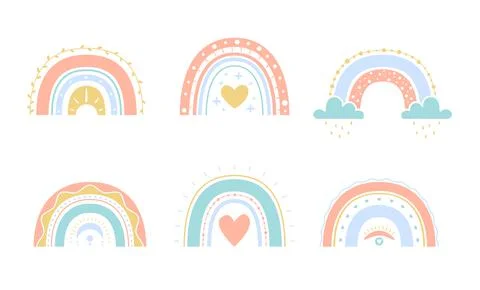 Collection vector boho rainbows for kids. Cute colorful illustration in hand  Stock Illustration