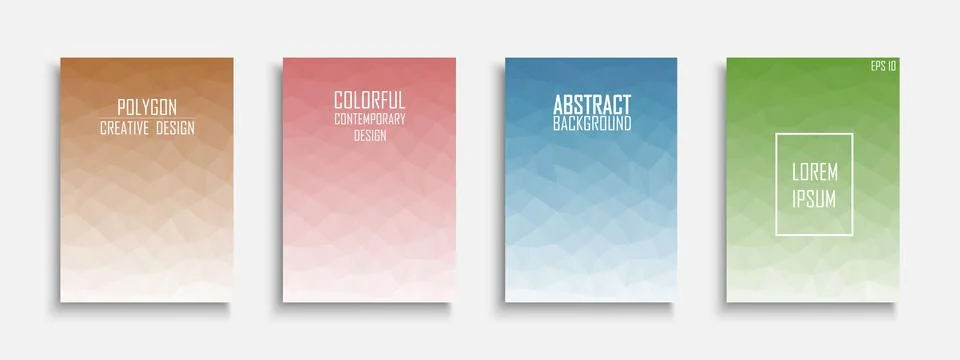 Collection of vector bright abstract polygonal contemporary templates, posters 库存插图