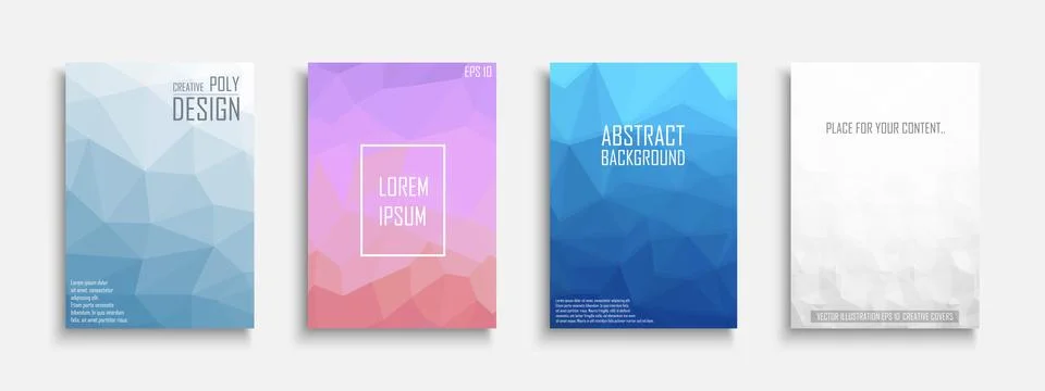 Collection of vector bright abstract polygonal contemporary templates, posters Illustrazione stock
