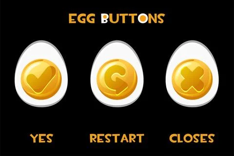 Collection of vector buttons eggs restart, closes, yes. Stock Illustration