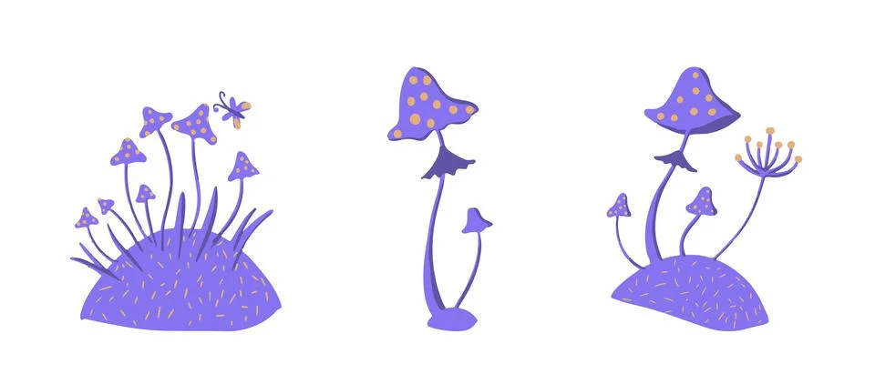 Collection of vector cartoon style magic fantasy mushrooms, isolated on white 스톡 일러스트