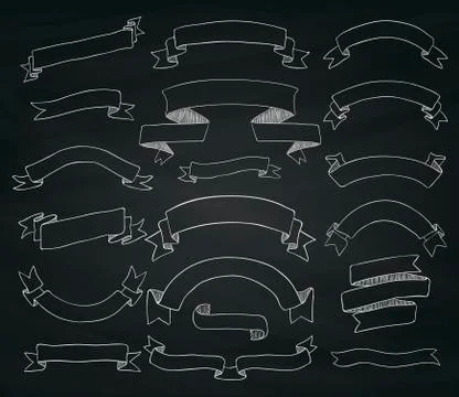 Collection of Vector Chalk Drawing Ribbons, Banners Stock Illustration