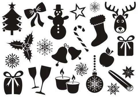 Collection of vector christmas and winter silhouette icons Stock Illustration