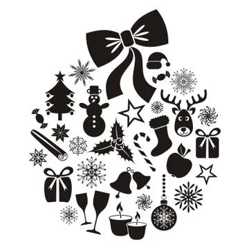 Collection of vector christmas icons inside christmas ball Stock Illustration