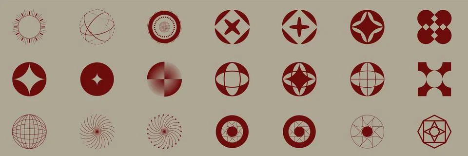Collection of vector circular motifs, atomic representations, and abstract Illustrazione stock
