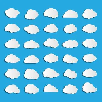 Collection of vector clouds on blue background Stock Illustration