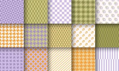 Collection of vector color seamless geometric patterns - vintage design. Trendy Stock Illustration