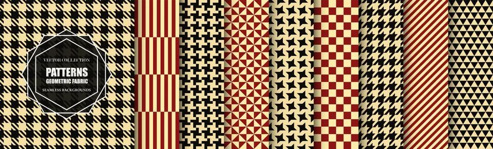 Collection of vector color seamless geometric patterns - vintage design. Tren Stockillustratie