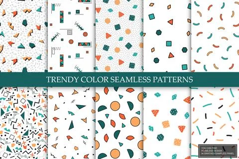 Collection of vector color seamless patterns. Trendy bright backgrounds with Stock Illustration