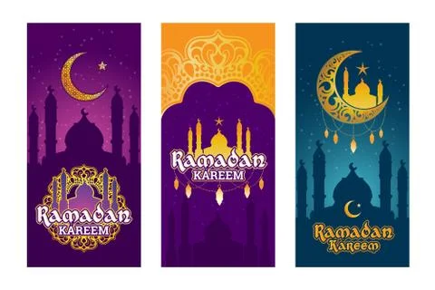 Collection of vector colored banners for Ramadan Kareem with Ramadan elements イラスト素材