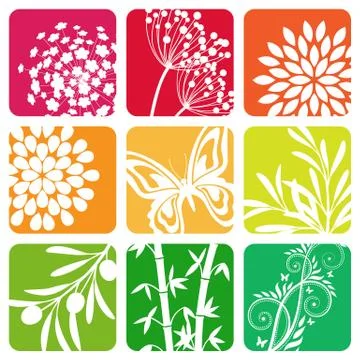 Collection of vector colored nature and floral icons Stock Illustration