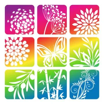 Collection of vector colored nature and floral icons Stock Illustration