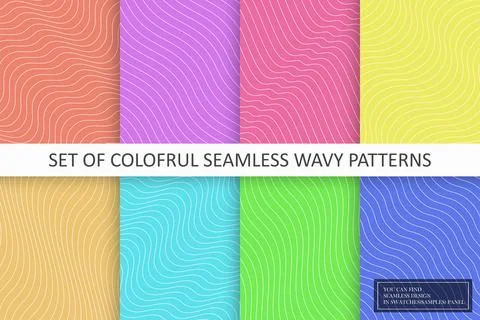 Collection of vector colorful seamless wavy patterns. Striped endless curve Stock Illustration