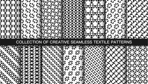 Collection of vector decorative seamless geometric patterns. Textile striped Stock Illustration