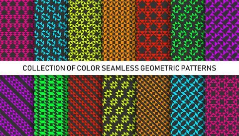 Collection of vector decorative seamless geometric patterns. Fabric bright 스톡 일러스트
