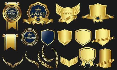 Collection of vector design elements for gold badges Stock Illustration