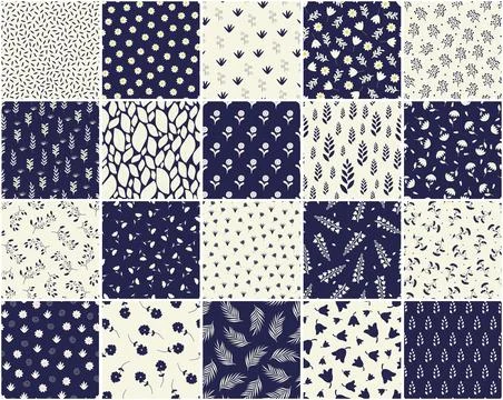 Collection of vector elegant floral seamless patterns. Drawing repeatable s.. Illustrazione stock
