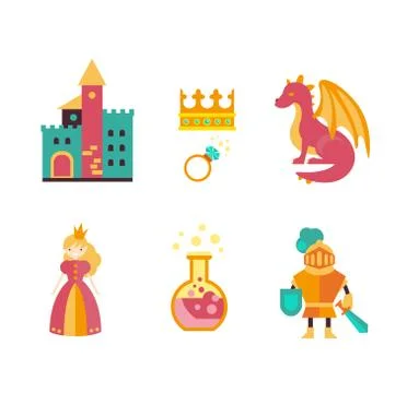 Collection of vector fairy tale elements, icons Illustrazione stock