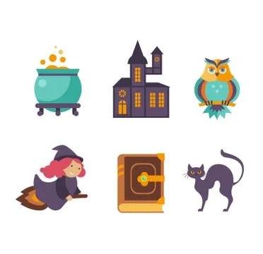 Collection of vector fairy tale elements, icons Illustrazione stock