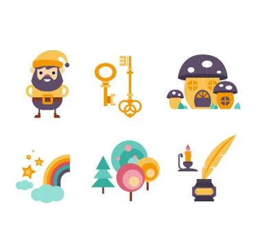 Collection of vector fairy tale elements, icons Illustrazione stock