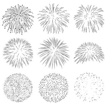Collection of Vector Firework Rocket Explosion Sparks Set Stock Illustration