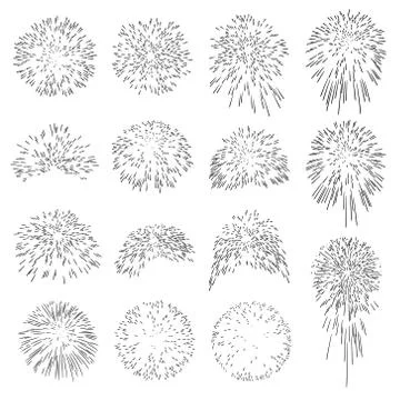Collection of Vector Firework Rocket Explosion Sparks - Set Stock-Illustration